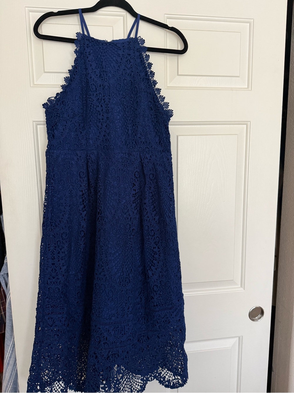 Sleeveless Navy Lace Dress - Elegant A-Line